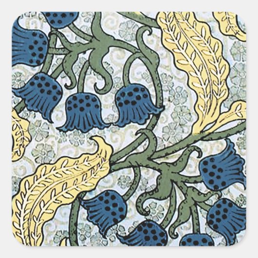 Floral Blue Flowers Lily Valley herhaling Vierkante Sticker (Voorkant)