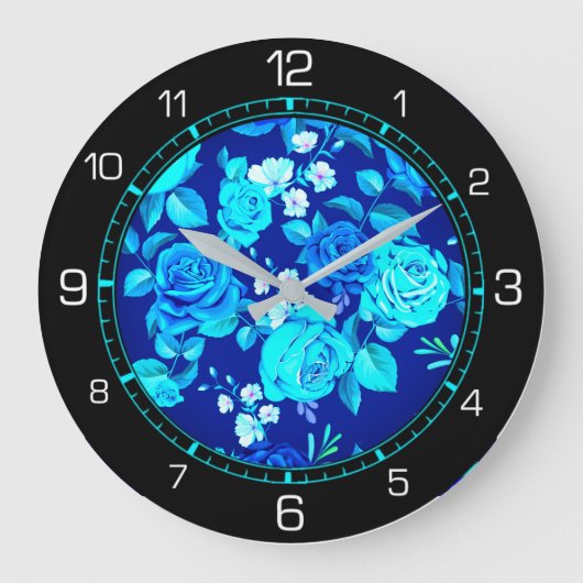 Floral Blue Flowers Pattern Grote Klok (Voorkant)