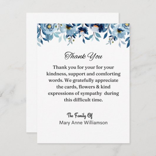 Floral Blue Funeral Hartelijk dank Bedankkaart (Voorkant / Achterkant)