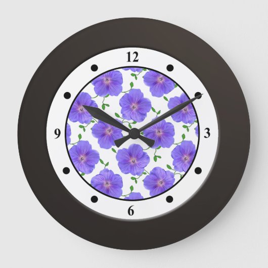 Floral Blue Garden Flower Modern Digits Grote Klok (Voorkant)