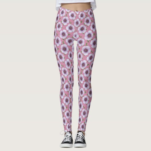 Floral Blue Garden Flower Pattern Leggings (Voorkant)