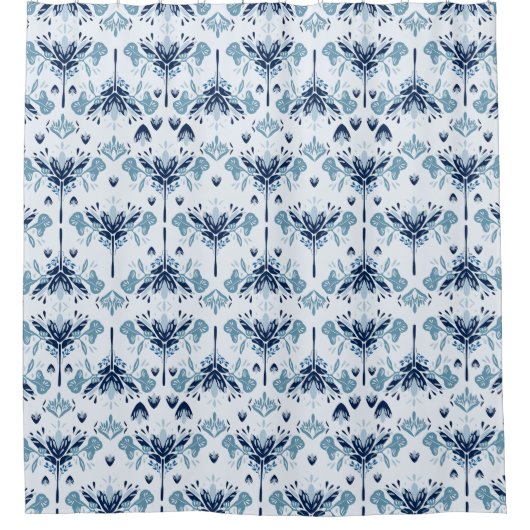 Floral Blue geometrisch Douchegordijn (Voorkant)