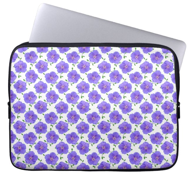 Floral Blue Geranium op elke kleur Laptop Sleeve (Voorkant)