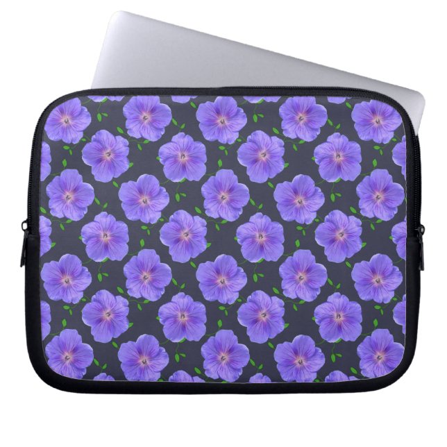 Floral Blue Geranium op elke kleur Laptop Sleeve (Voorkant)