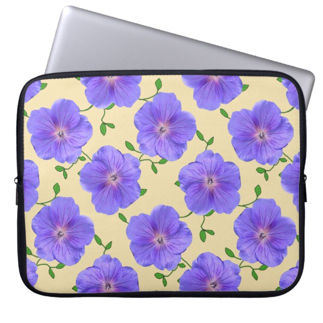 Floral Blue Geranium op elke kleur Laptop Sleeve (Voorkant)