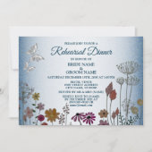 Floral Blue Glitter Wedding Rehearsal Dinner Party Kaart (Voorkant)