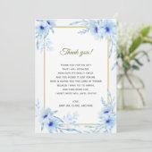 Floral Blue Gold Baby shower Hartelijk dank Bedankkaart (Staand voorkant)