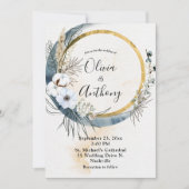 Floral Blue Gold Boho Wedding Kaart (Voorkant)