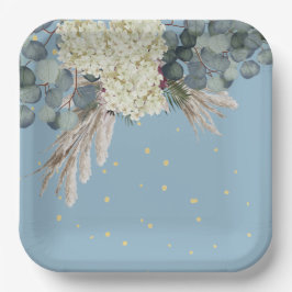 Floral Blue Gold Elegant Birthday Papieren Bordje