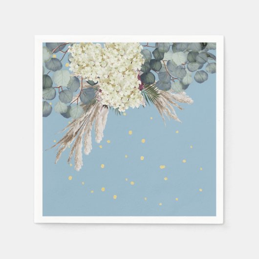 Floral Blue Gold Elegant Birthday Servet (Voorkant)