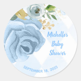 Floral Blue Gold Waterverf Genderneutraal Ronde Sticker
