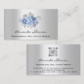 Floral Blue GrayLogo QRCODE voor de bruiloft Visitekaartje (Voorkant / Achterkant)