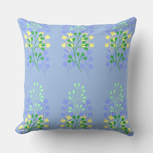 Floral Blue Green en Yellow Pattern Kussen (Voorkant)
