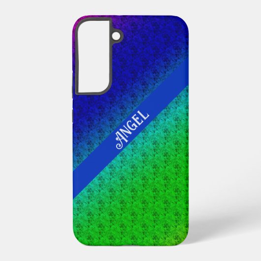 Floral Blue Green Rainbow Diagonal Blend Naam toev Samsung Galaxy Hoesje (Achterkant)