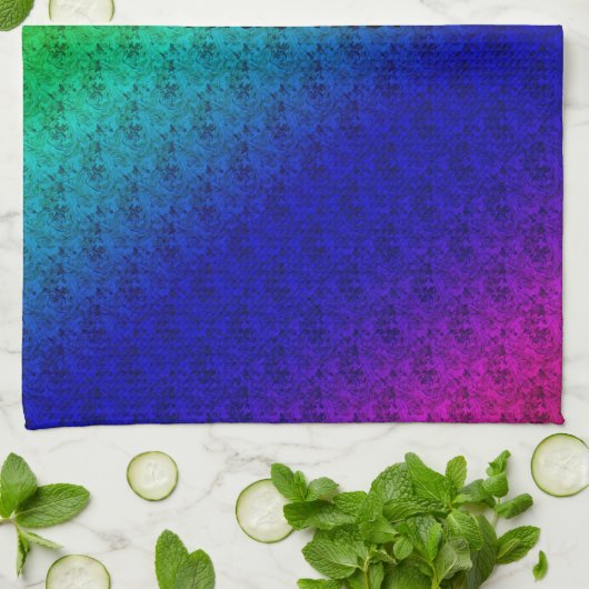 Floral Blue Green Rainbow Gradient Diagonal Blend Theedoek (Gevouwen)
