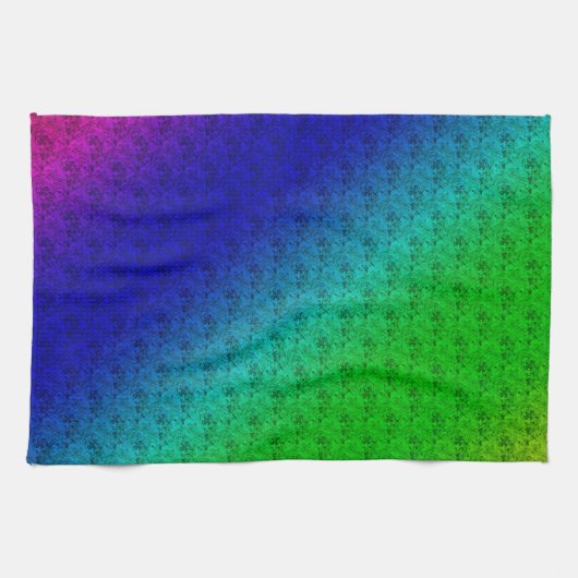 Floral Blue Green Rainbow Gradient Diagonal Blend Theedoek (Horizontaal)