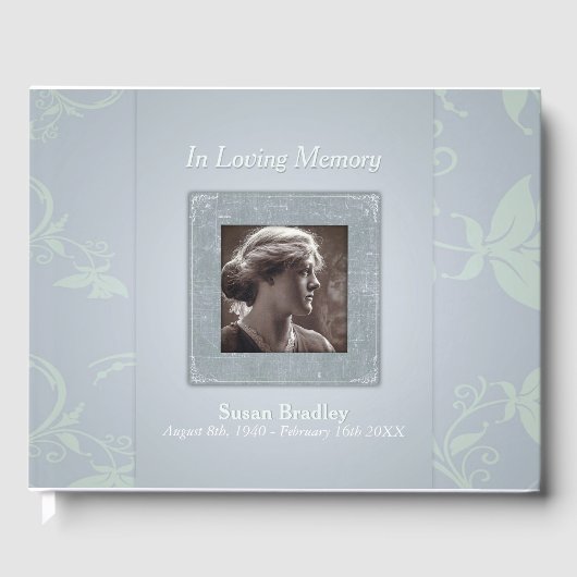 Floral Blue Grey In Loving Memory Sjabloon Gast B Gastenboek (Voorkant)