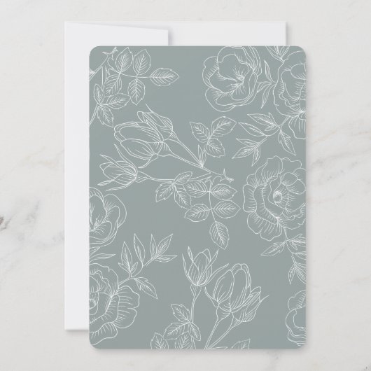  Floral Blue Grey Modern Wedding Kaart (Achterkant)