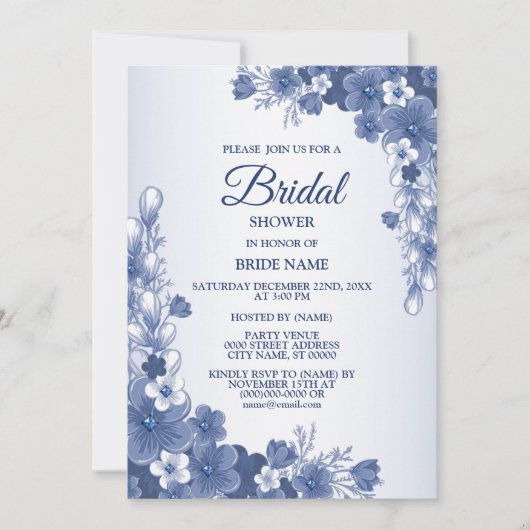 Floral Blue Grey Rustic, partij bij het vrijgezell Kaart (Voorkant)