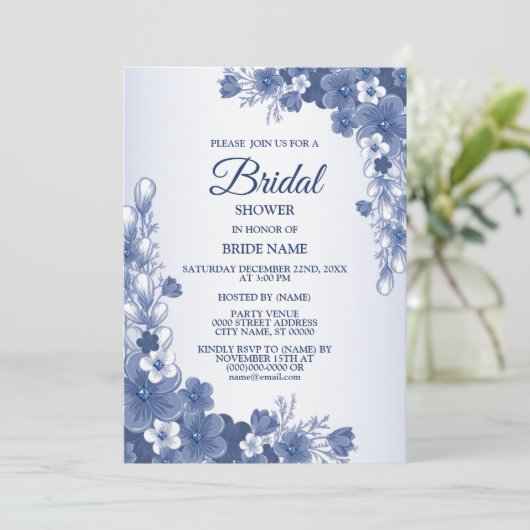 Floral Blue Grey Rustic, partij bij het vrijgezell Kaart (Staand voorkant)