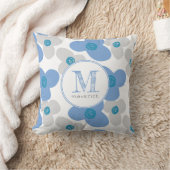 Floral Blue Grey Schattig Eenvoudig Monogram Kussen (Deken)