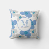 Floral Blue Grey Schattig Eenvoudig Monogram Kussen (Voorkant)
