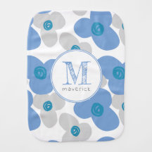 Floral Blue Grey Schattig Eenvoudig Monogram