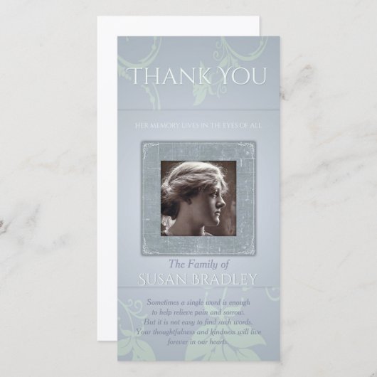 Floral Blue Grey Sjabloon Sympathy Bedankt P (Voorkant / Achterkant)