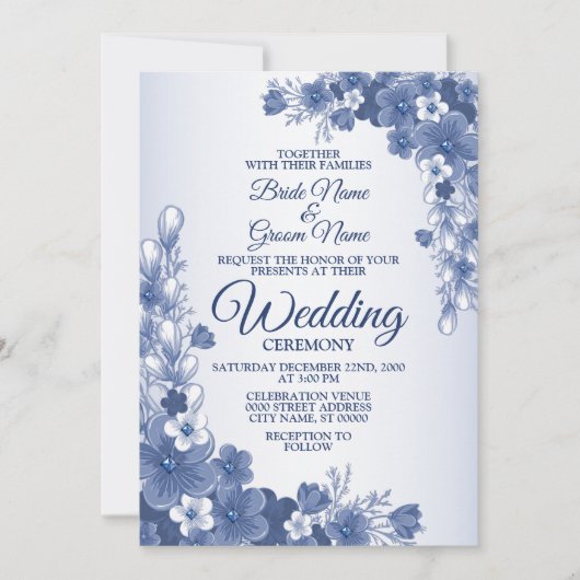 Floral Blue Grey White Rustic Kaart (Voorkant)