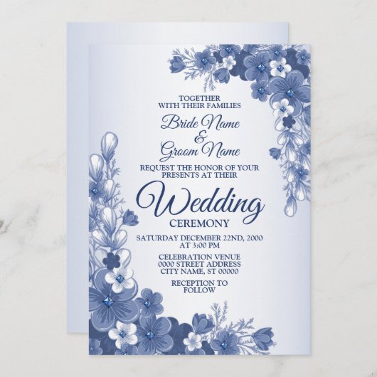 Floral Blue Grey White Rustic Kaart (Voorkant / Achterkant)