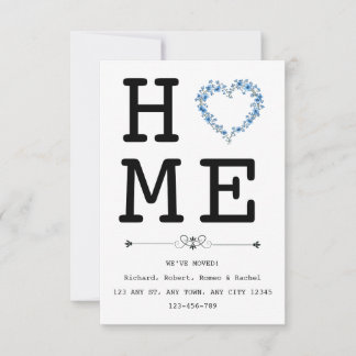 Floral Blue Heart New Home Announcement Aankondiging