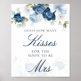 Floral Blue Hoeveel Kisses Vrijgezellenfeest spel Poster