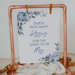 Floral Blue Hoeveel Kisses Vrijgezellenfeest spel Poster