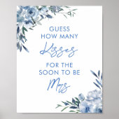 Floral Blue Hoeveel Kisses Vrijgezellenfeest spel Poster (Voorkant)