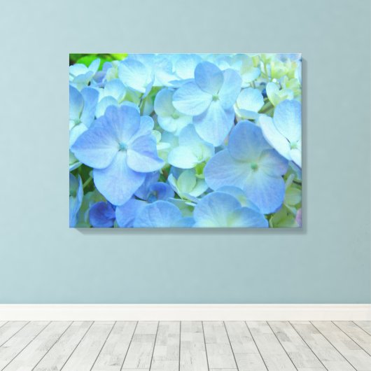 Floral Blue Hydrangea Bloemen kunst prints (Insitu (Houten vloer))