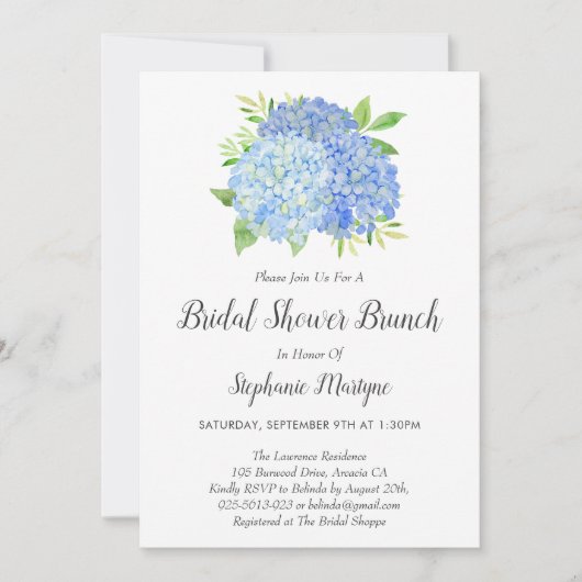 Floral Blue Hydrangea Boeket Vrijgezellenfeest Bru Kaart (Voorkant)