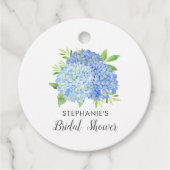 Floral Blue Hydrangea Bouquet Vrijgezellenfeest Bedankjes Labels (Voorkant)