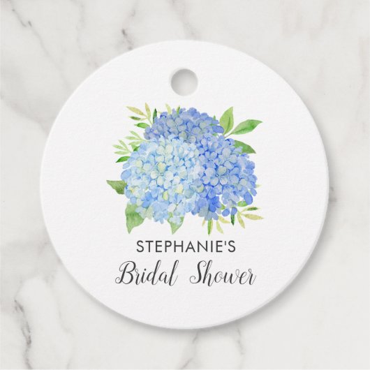 Floral Blue Hydrangea Bouquet Vrijgezellenfeest Bedankjes Labels (Voorkant)