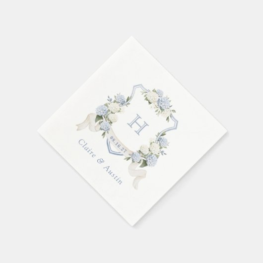 Floral Blue Hydrangea Crest Bruiloft Monogram Servet (Hoek)