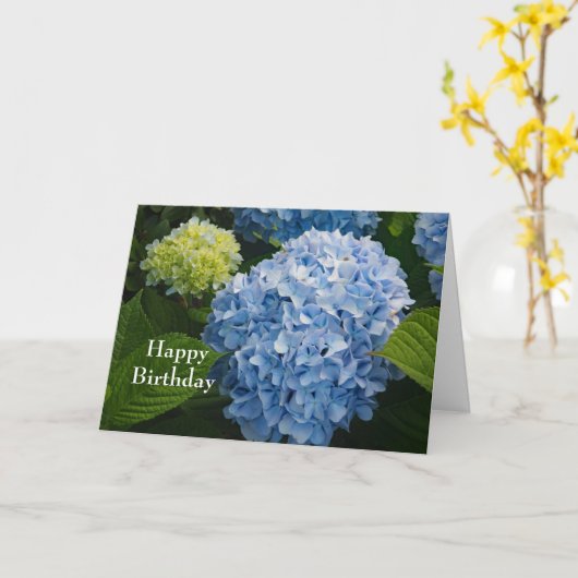 Floral Blue Hydrangea Foto Verjaardag Kaart (Gele Bloem)