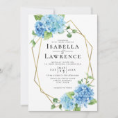 Floral Blue Hydrangea Gold Lijst Wedding Kaart (Voorkant)