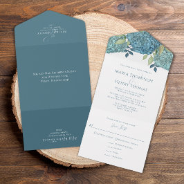 Floral Blue Hydrangea Guest Recipiems All In One Uitnodiging