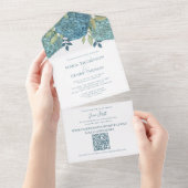 Floral Blue Hydrangea QR Code Guest Geadresseerde All In One Uitnodiging (Afscheurbaar)