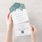 Floral Blue Hydrangea QR Code Guest Geadresseerde All In One Uitnodiging (Afscheurbaar)