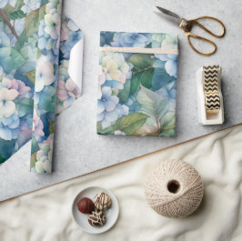 Floral Blue Hydrangea Waterverf Cadeaupapier