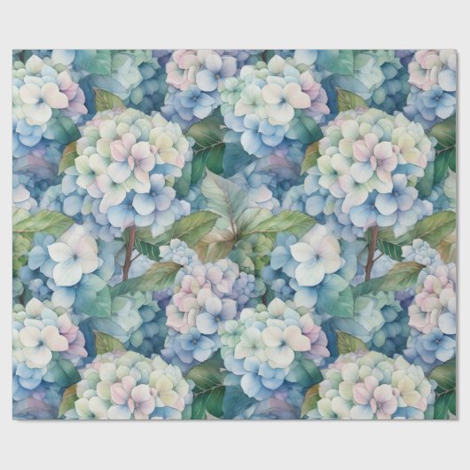 Floral Blue Hydrangea Waterverf Cadeaupapier (Vlak)