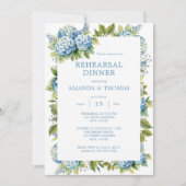 Floral Blue Hydrangeas bruiloft repetitie diner Kaart (Voorkant)