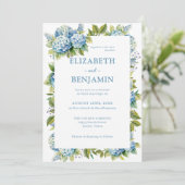 Floral Blue Hydrangeas Waterverf Bruiloft Kaart (Staand voorkant)