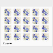 Floral Blue Iris Gold Damask Dank u Vierkante Sticker (Vel)