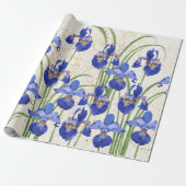 Floral Blue Iris Gold Damask Elegant Wedding Cadeaupapier (Uitgerold)